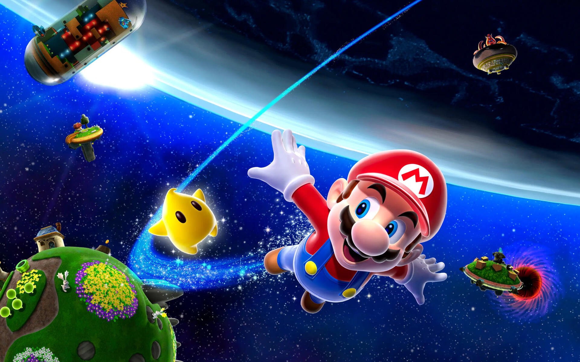 Super Mario Galaxy HD Mario s Starbound Leap 3200x1998 Wallpaper 