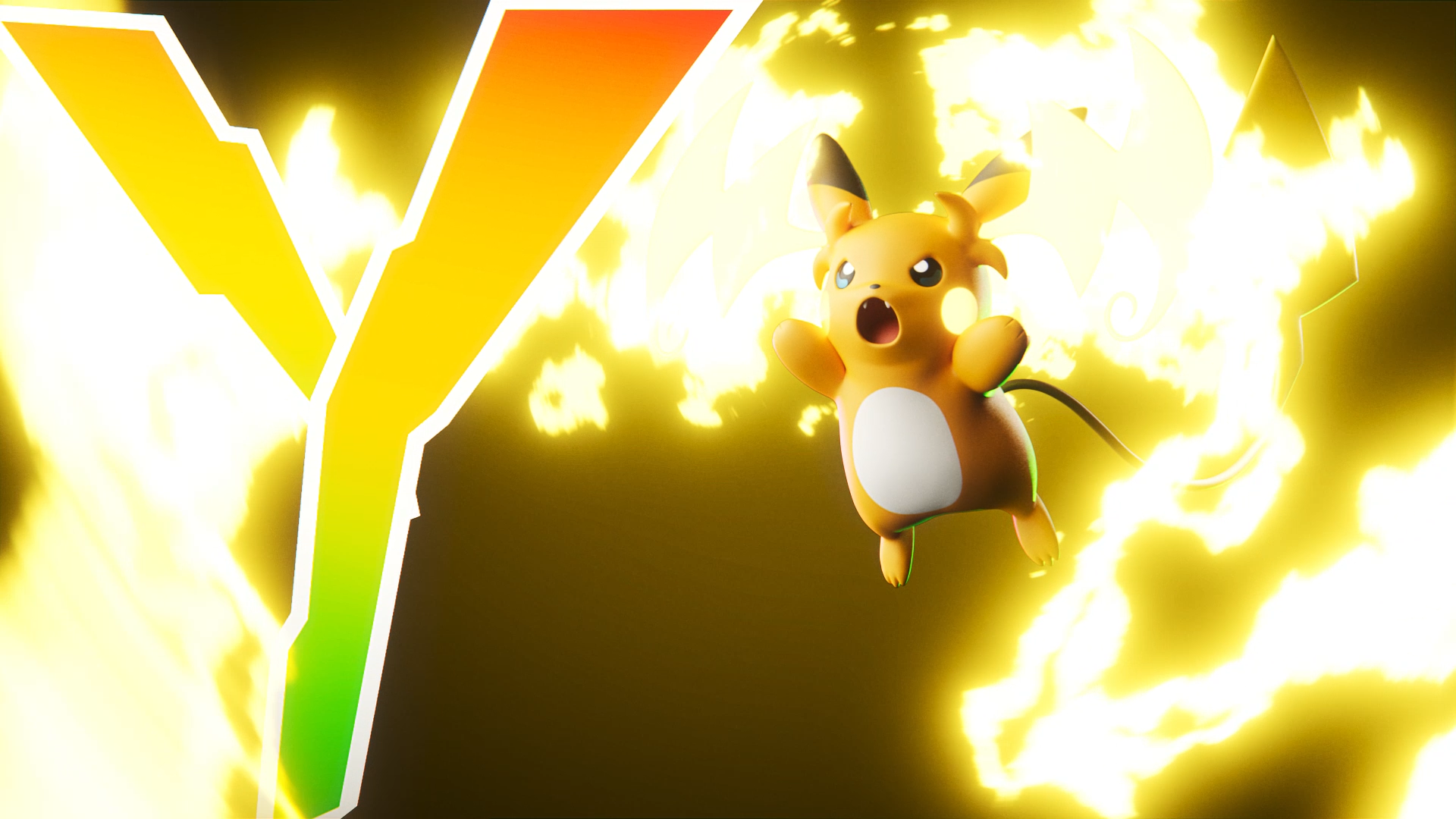 HD PC desktop wallpaper for the video game Pokémon Legends: Z-A - Mega Dimension showing an electrified Pikachu leaping through bright yellow lightning on a dark background.