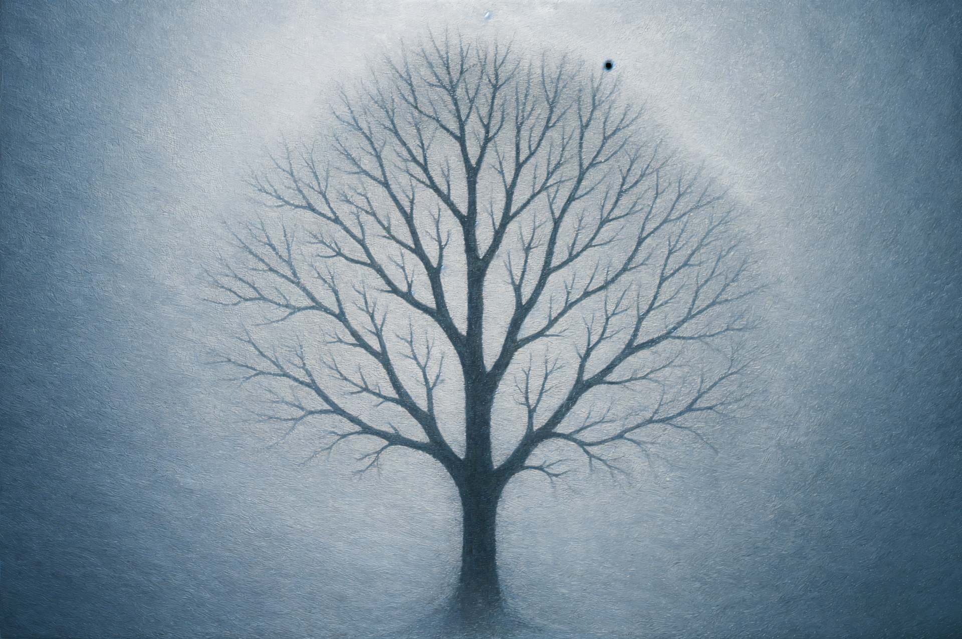 Bare tree silhouette centered on a textured blue-gray backdrop, 4K Ultra HD PC desktop wallpaper and background.