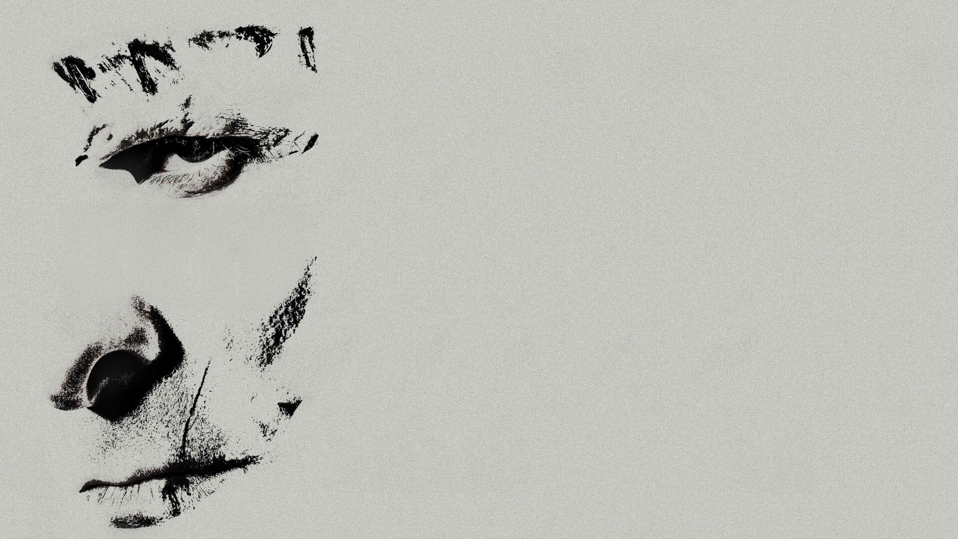 The Bride! 4K Ultra HD PC desktop wallpaper and background: minimalist high-contrast ink portrait of a bride's face emerging from the left on a pale background.