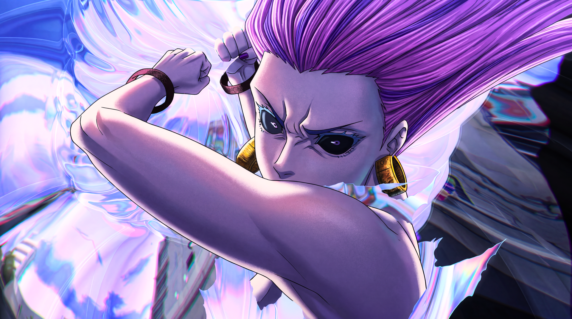 Takako Uro from Jujutsu Kaisen 3rd Season — fierce sorcerer anime girl with purple hair in a dynamic attack pose, 5K Ultra HD PC desktop wallpaper.