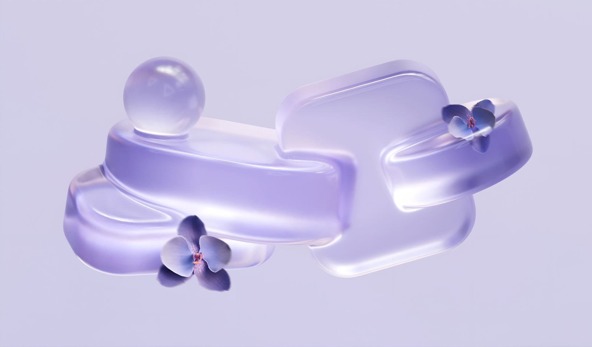 Microsoft purple translucent abstract design of glass-like ribbons and small flowers — 4K Ultra HD PC desktop wallpaper and background.