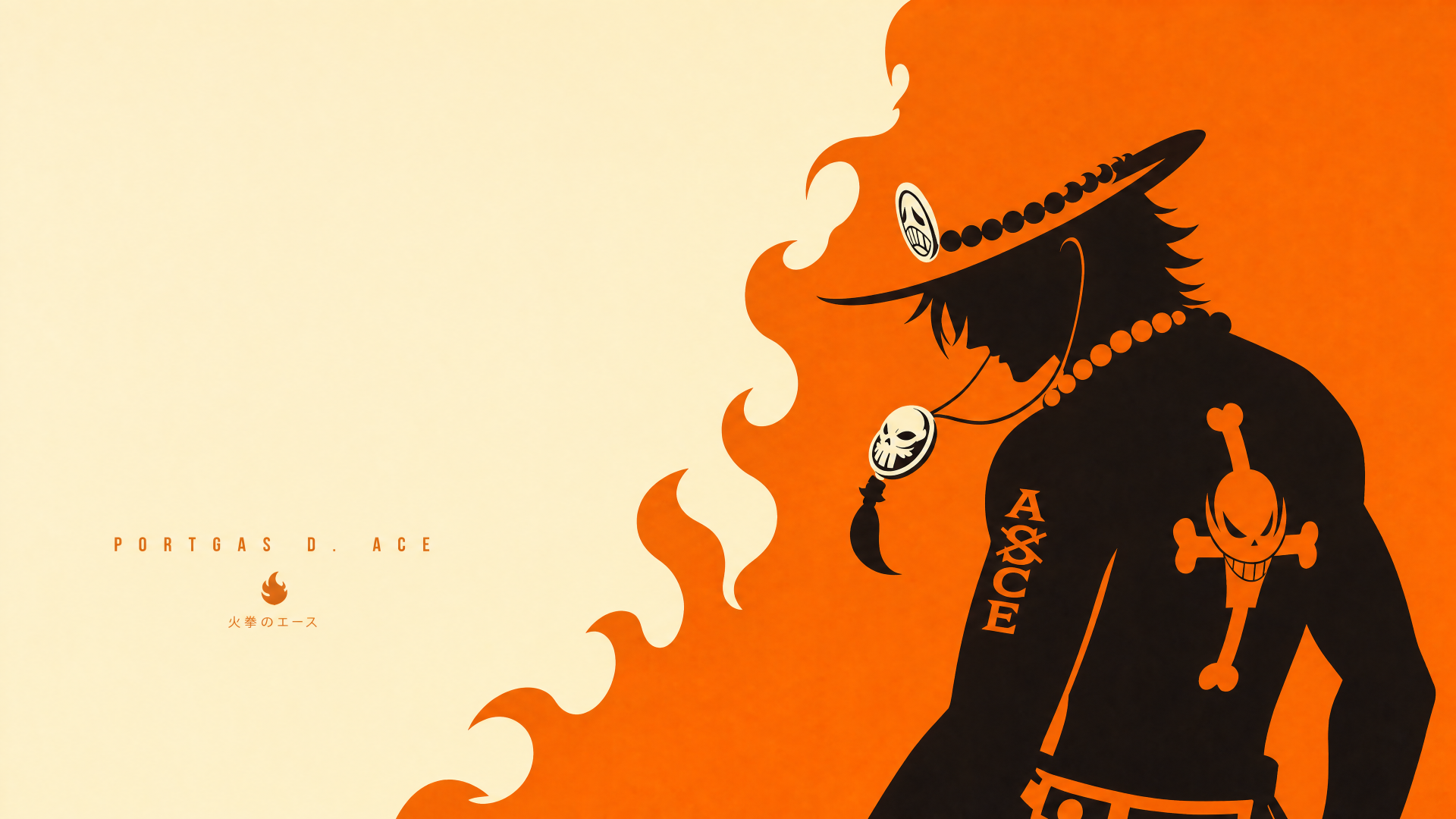 Portgas D. Ace silhouette against stylized orange flames — 4K Ultra HD PC desktop wallpaper background.