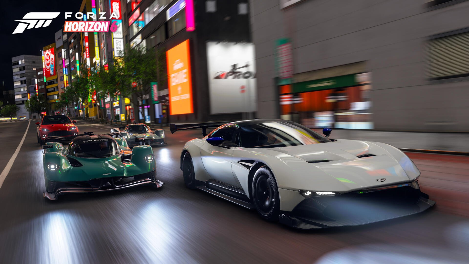 Forza Horizon 6 video game 4K Ultra HD PC desktop wallpaper and background: sleek supercars racing through neon-lit city streets at night.