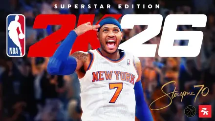 NBA 2K26 8K Ultra HD PC wallpaper: a cheering New York Knicks #7 player in-game, celebrating on-court with Superstar Edition branding.