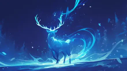 Ethereal, magical forest spirit deer — a glowing mythical creature in blue mist, HD PC desktop wallpaper and background.