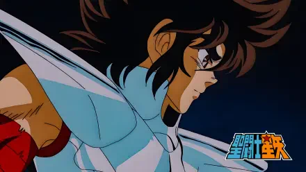 4K Ultra HD PC desktop wallpaper: Anime Saint Seiya's Pegasus Seiya in profile, armored with windswept hair against a deep blue night sky background.