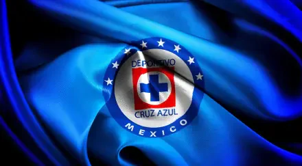 Cruz Azul club crest on rippling blue satin, high-definition PC desktop wallpaper and background.