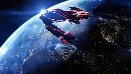 4K Ultra HD PC desktop wallpaper showing Superman and Lois: Superman's red cape and S emblem drifting above Earth with a sunrise glow.
