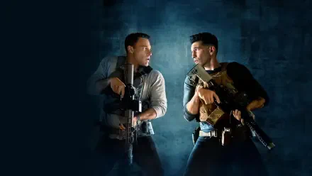 The Accountant 2 2K Quad HD PC desktop wallpaper/background: two armed men back-to-back in moody blue light.