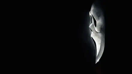 Profile of the Ghostface mask from Scream 4, illuminated against a black void with high-contrast detail — 4K Ultra HD PC desktop wallpaper and background.