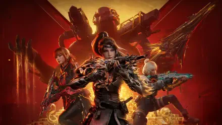 Call of Duty: Mobile 4K Ultra HD PC desktop wallpaper showing three futuristic soldiers and a towering mech in a fiery red-orange battlefield.