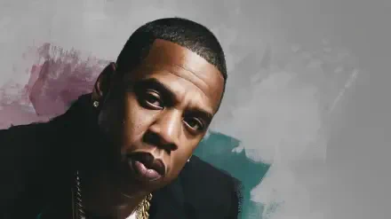 Close-up portrait of a rapper with a textured gray-green backdrop — moody music-themed 2K Quad HD PC desktop wallpaper and background.