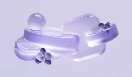 Microsoft purple translucent abstract design of glass-like ribbons and small flowers — 4K Ultra HD PC desktop wallpaper and background.