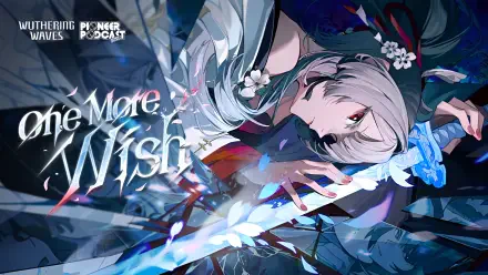 Hiyuki (Wuthering Waves) poised with a glowing blue sword among petals and dark-blue swirls — video game 2K Quad HD PC desktop wallpaper/background