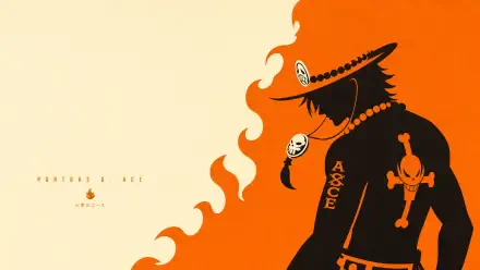 Portgas D. Ace silhouette against stylized orange flames — 4K Ultra HD PC desktop wallpaper background.