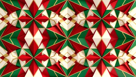 4K Ultra HD PC desktop wallpaper and background: geometric festive pattern of red, green and gold star-like shapes forming a kaleidoscopic holiday motif.