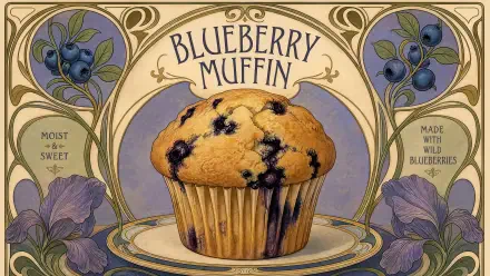 4K Ultra HD PC desktop wallpaper: vintage-style illustration of a blueberry muffin with floral accents and a Blueberry Muffin label.
