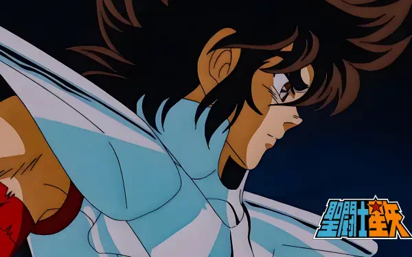 4K Ultra HD PC desktop wallpaper: Anime Saint Seiya's Pegasus Seiya in profile, armored with windswept hair against a deep blue night sky background.