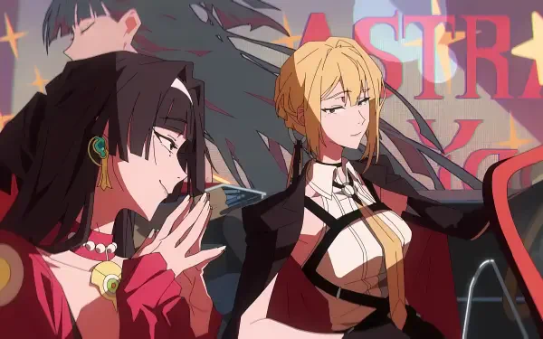 4K Ultra HD PC desktop wallpaper from video game Zenless Zone Zero showing Evelyn Chevalier and Astra Yao in a stylized portrait against a bold graphic background.