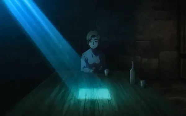 4K Ultra HD PC desktop wallpaper by Rafal: an anime boy at a wooden table, starlight beam revealing a glowing orb titled On the Movements of the Earth.