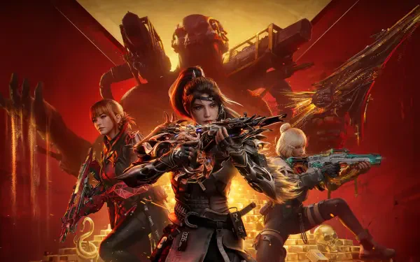 Call of Duty: Mobile 4K Ultra HD PC desktop wallpaper showing three futuristic soldiers and a towering mech in a fiery red-orange battlefield.