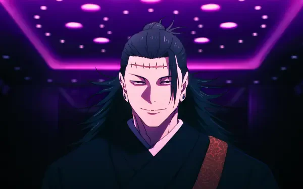 Suguru Geto (Jujutsu Kaisen 3rd Season) — villainous curse user protagonist in 4K Ultra HD PC desktop wallpaper with neon-lit dark background.