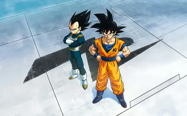 Dragon Ball Super: The Galactic Patrol 4K Ultra HD PC desktop background showing Goku and Vegeta standing on a metallic platform, facing forward with long shadows.