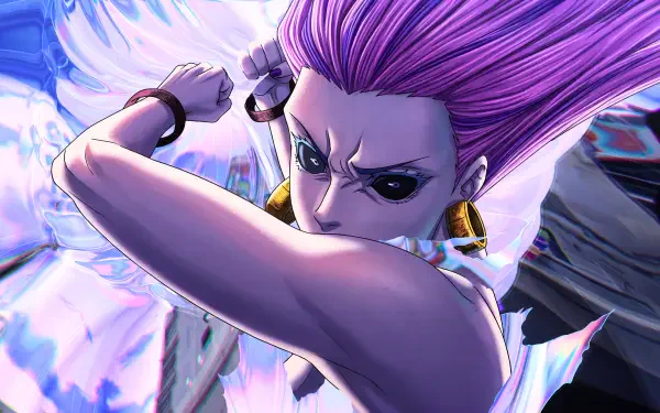 Takako Uro from Jujutsu Kaisen 3rd Season — fierce sorcerer anime girl with purple hair in a dynamic attack pose, 5K Ultra HD PC desktop wallpaper.