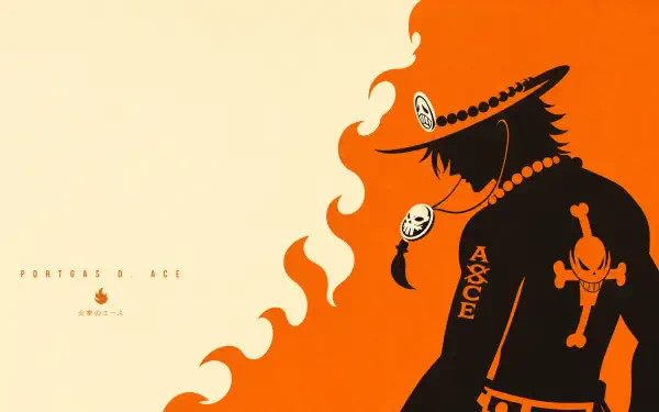 Portgas D. Ace silhouette against stylized orange flames — 4K Ultra HD PC desktop wallpaper background.