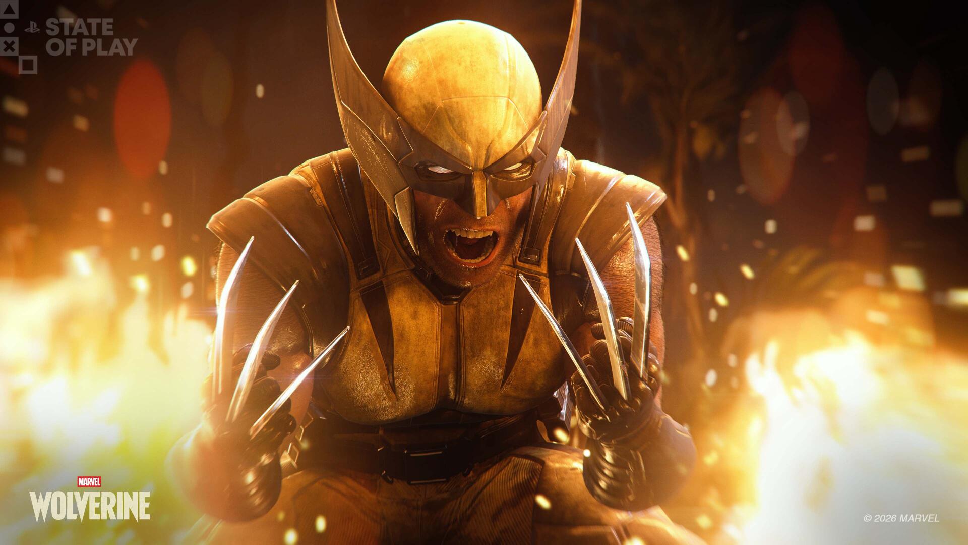 Marvel's Wolverine from X-Men snarling with claws extended amid sparks and flames, 4K Ultra HD PC desktop wallpaper from the video game