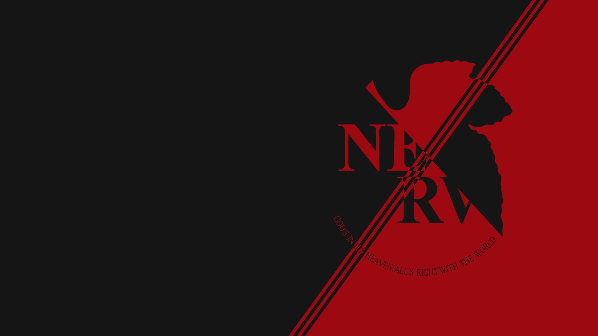 Anime 4K Ultra HD PC desktop wallpaper showing the NERV (Evangelion) logo and stylized fig leaf on a black-and-red diagonal split background.