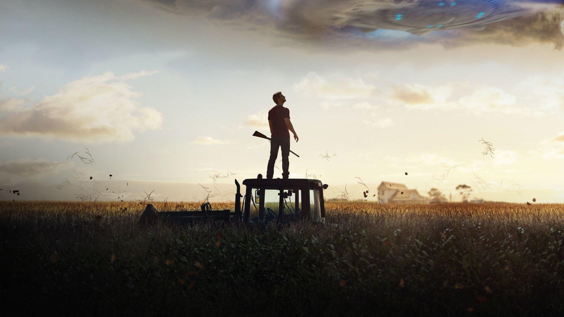 Childhood's End — HD PC desktop wallpaper/background: silhouette of a child standing on a wooden platform in a vast field, facing a dramatic, otherworldly sky at dusk.