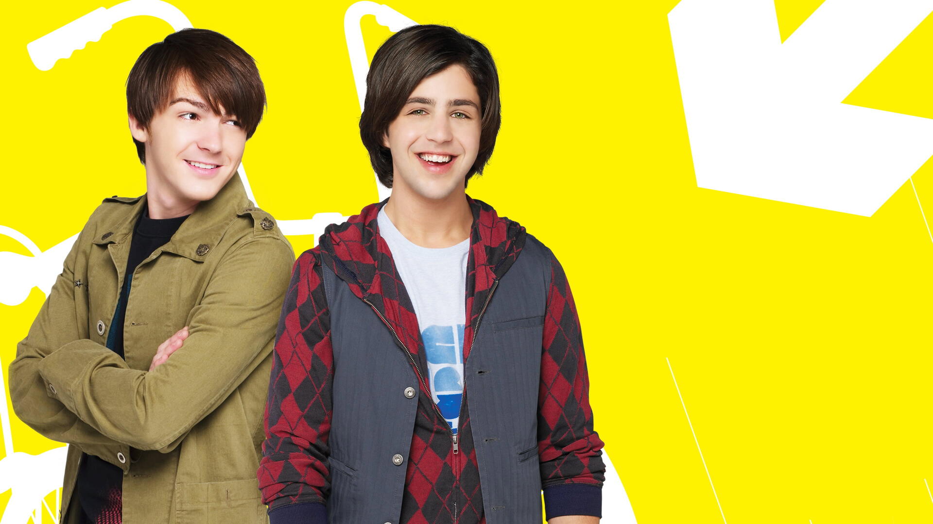 Two smiling teen sitcom stars pose against a bright yellow backdrop — 4K Ultra HD PC desktop wallpaper and background.
