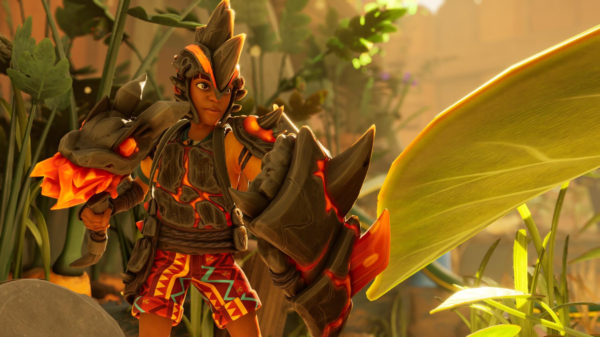 Grounded 2 video game warrior in ornate armor among giant leaves, rendered as a 4K Ultra HD PC desktop wallpaper and background.