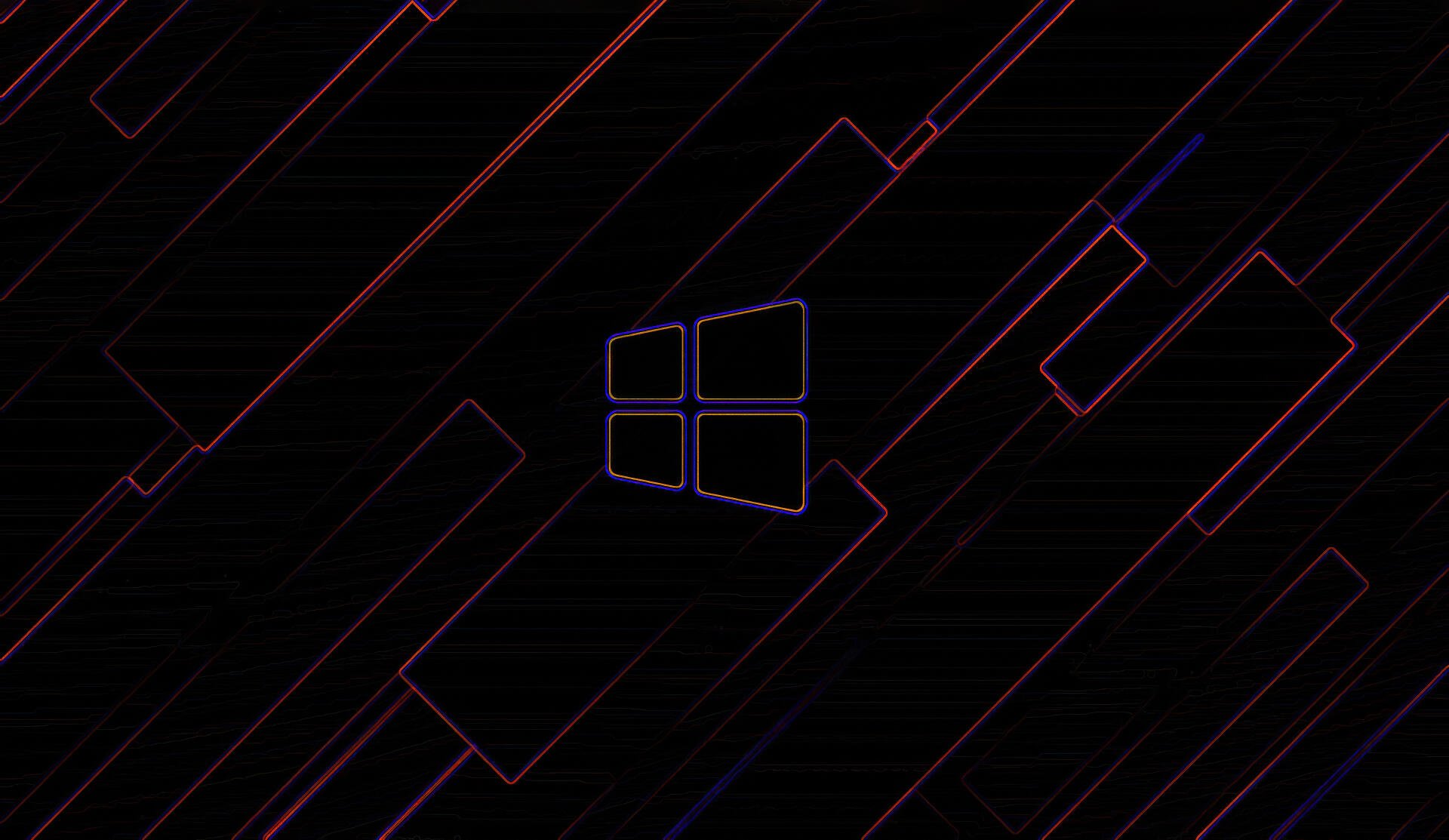 Dark 4K Ultra HD Microsoft Windows 11 PC desktop wallpaper with a neon‑outlined Windows logo and angled geometric lines on a black background.