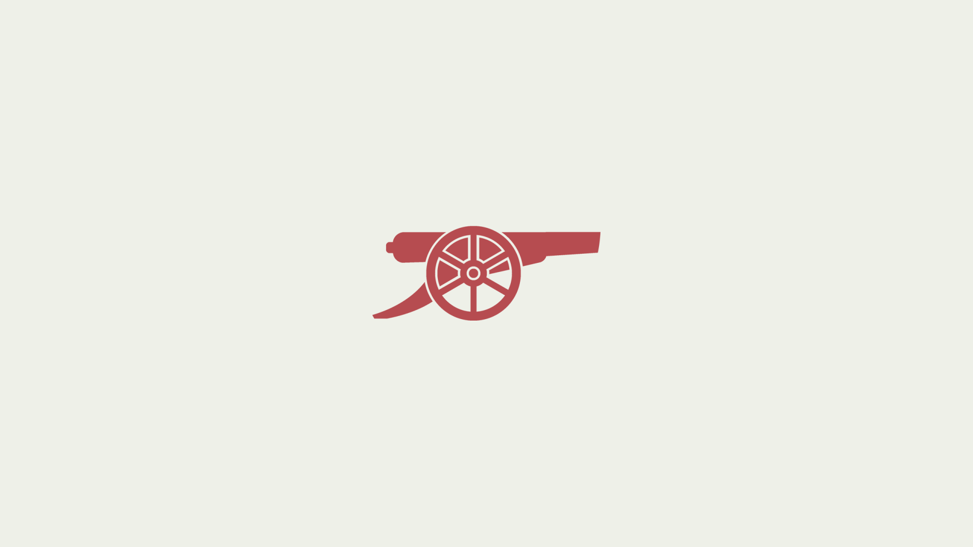 Centered red Arsenal F.C. cannon logo on a pale off-white background, 2K Quad HD PC desktop wallpaper/background.