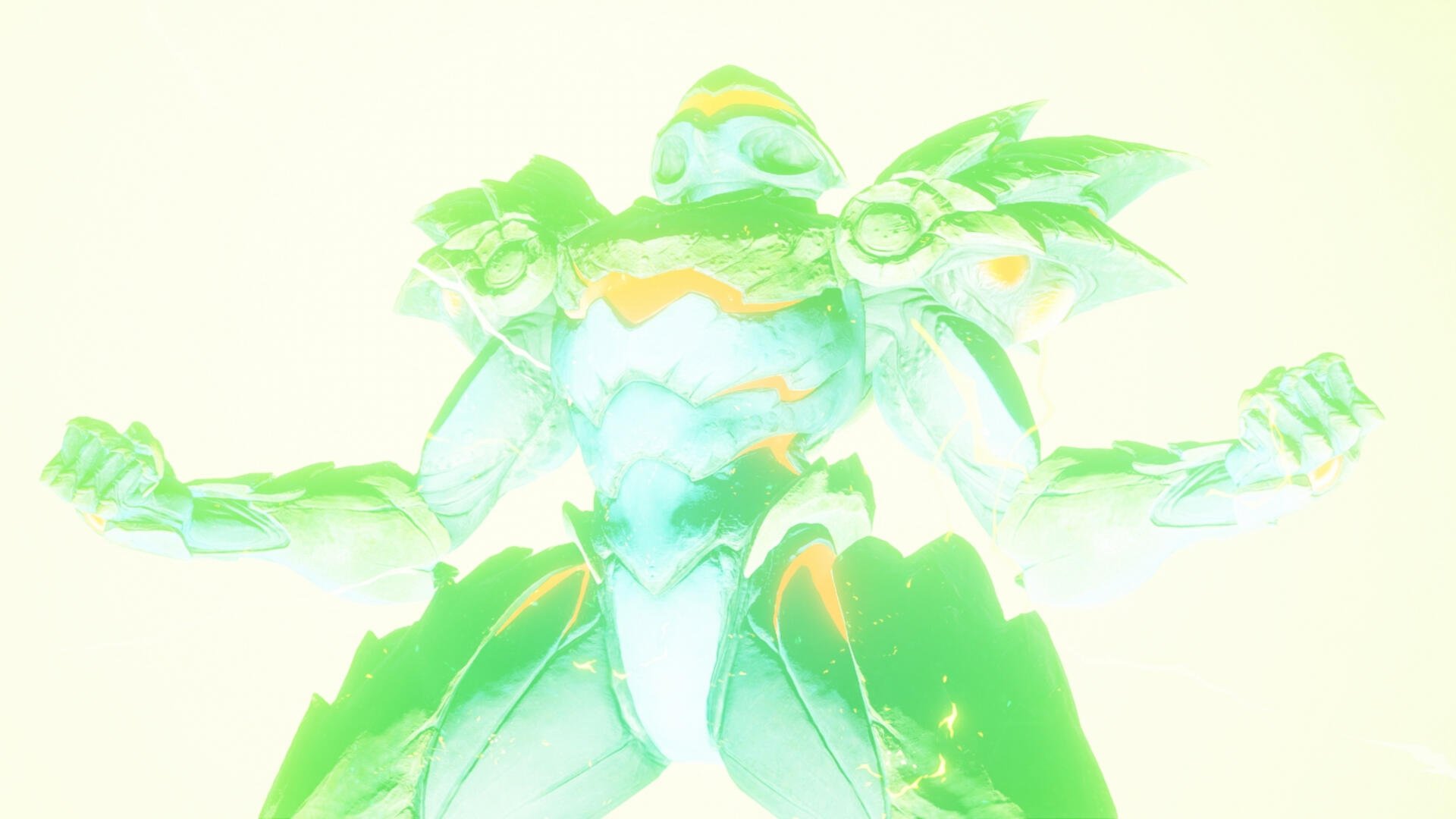 4K Ultra HD PC wallpaper of Samus Aran in Metroid Ravenous armor — glowing green alien superhero in a dramatic, energy-lit sci‑fi pose.