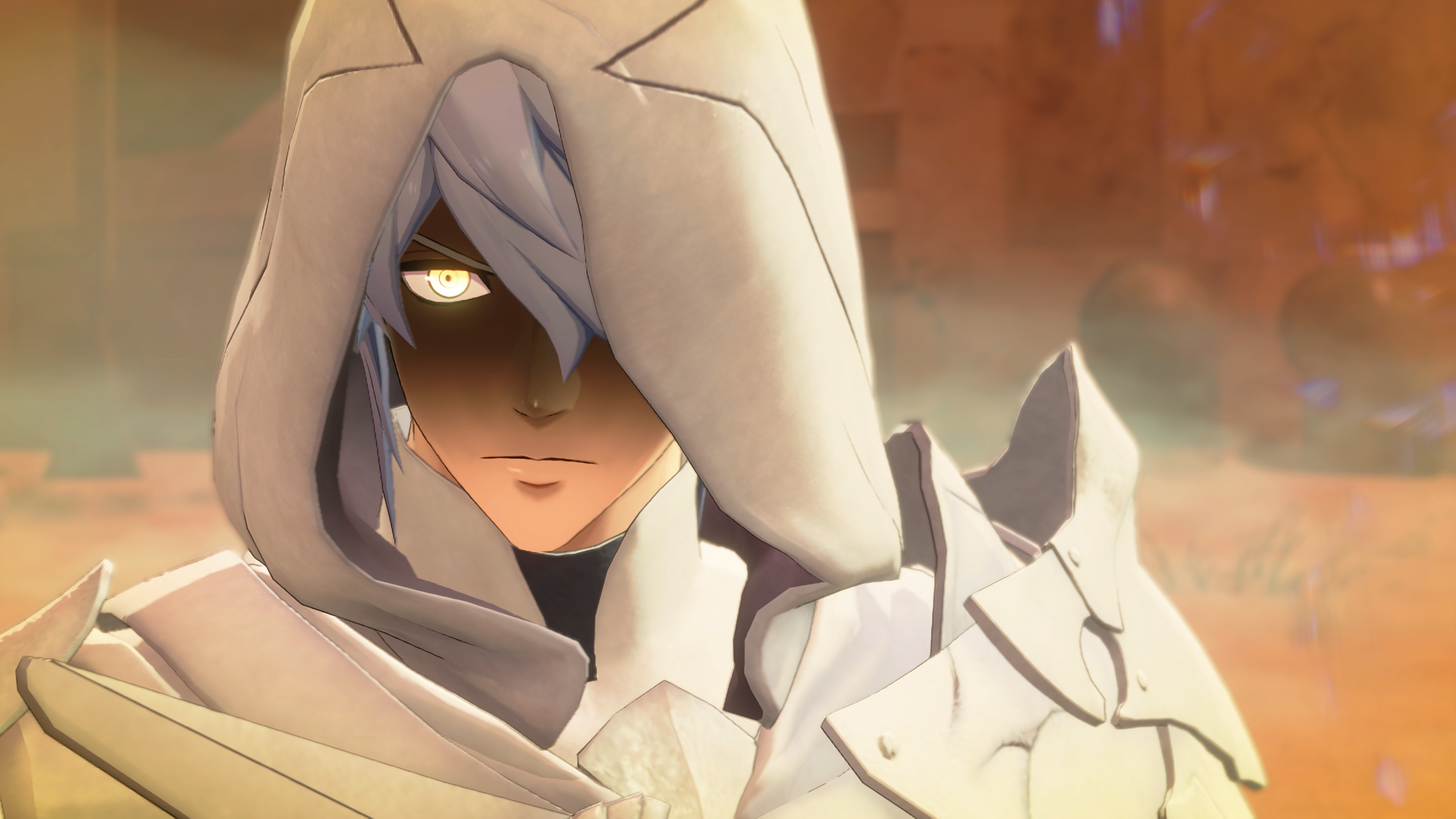 Anime-style close-up of a hooded, cloaked figure with glowing eyes from Fire Emblem: Fortune's Weave, rendered as a 4K Ultra HD PC desktop wallpaper/background.