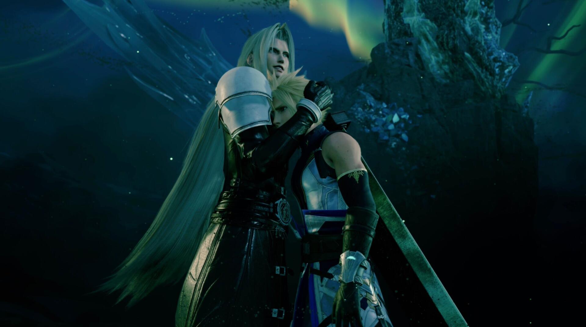 Sephiroth and Cloud Strife in a dramatic Final Fantasy VII Revelation scene, 2K Quad HD PC desktop wallpaper and background.
