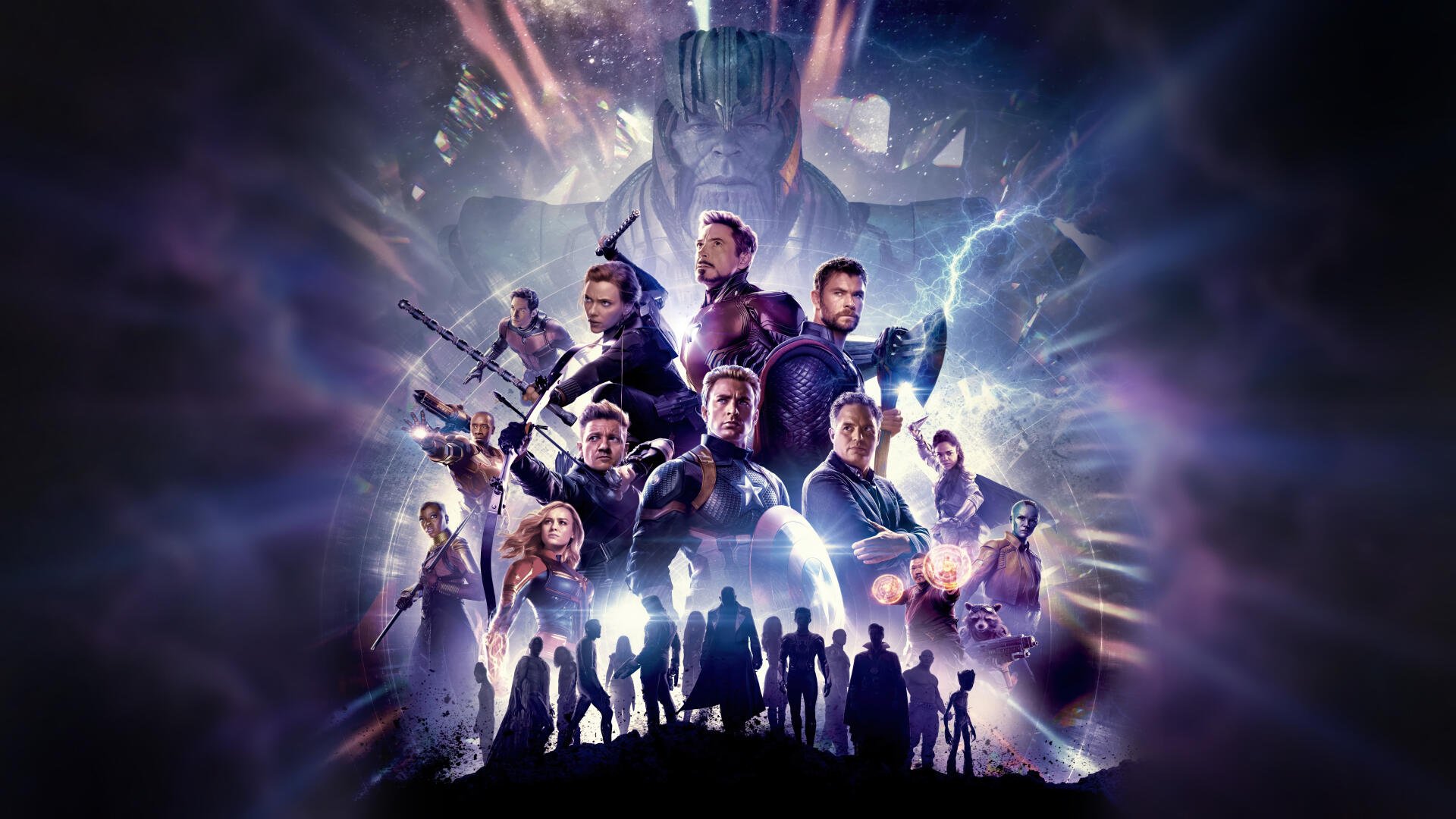 Avengers Endgame heroes unite in a cosmic battle scene, featured in an 8K Ultra HD PC desktop wallpaper and background.