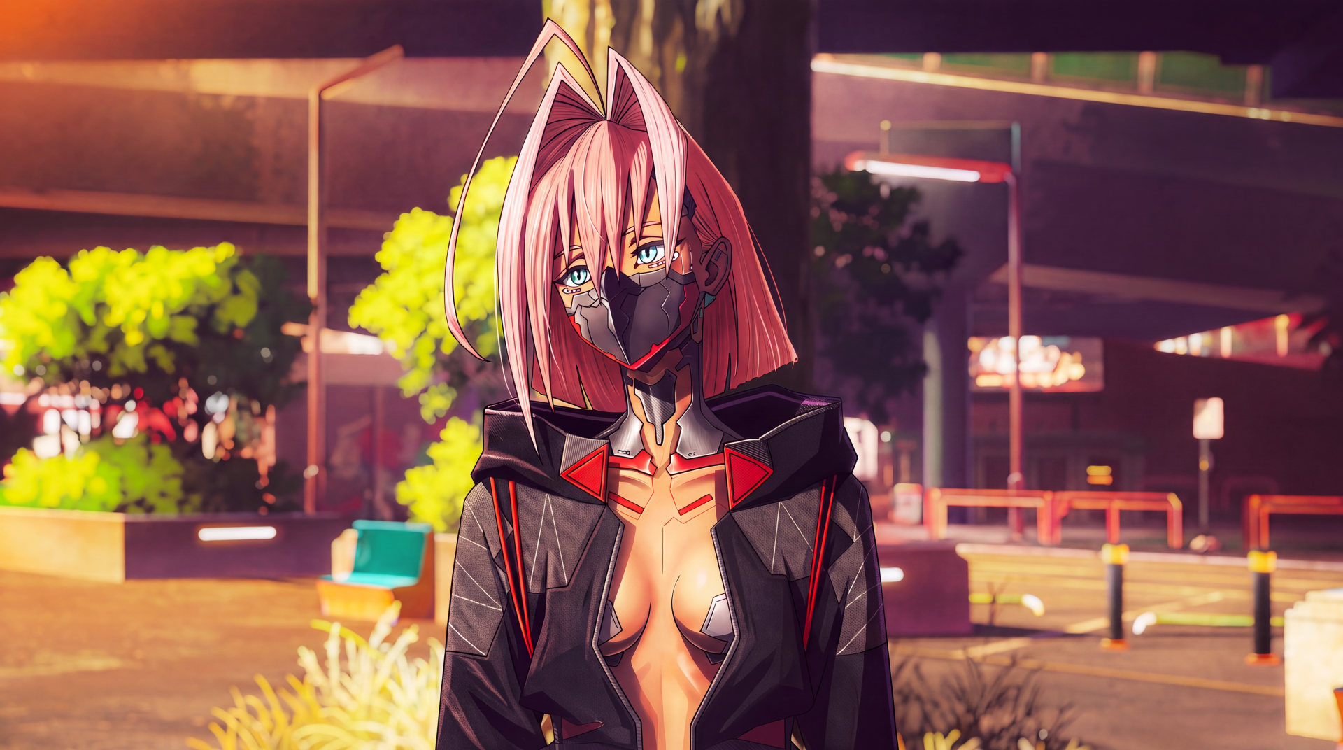 Talia Yang, a pink-haired anime girl in a cyberpunk city, featured in Cyberpunk: Edgerunners 2, in a 5K Ultra HD PC desktop wallpaper.