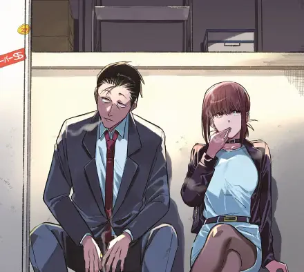 2K Quad HD anime wallpaper: Yamada and Sasaki from Smoking Behind the Supermarket with You sit on a curb behind a supermarket, smoking in a quiet, muted evening scene.