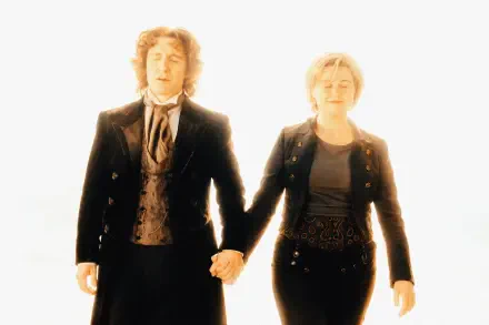 Doctor Who (2005) 2K Quad HD PC wallpaper by Big Finish Productions: the Doctor and Charley Pollard hand in hand, backlit, walking into a bright white light.