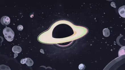 4K Ultra HD digital painting landscape: a stylized glowing ringed planet drifting among asteroids in a starry void — illustration artwork PC desktop wallpaper.