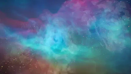 Vivid teal, purple and gold nebula with scattered stars — 4K Ultra HD PC desktop wallpaper for the video game Starseeker: Astroneer Expeditions.