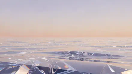 4K Ultra HD PC desktop wallpaper and background: reflective crystalline shards scattered across a glassy plane under a soft pastel sunrise sky.