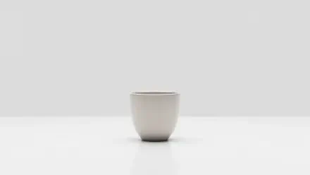 Clean minimal 5K Ultra HD PC desktop wallpaper and background: single white ceramic cup centered on a white surface with a soft gray backdrop.
