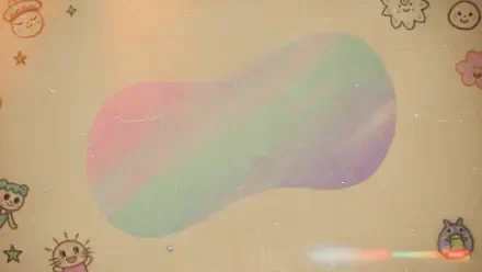 Indie aesthetic 4K Ultra HD PC desktop wallpaper/background: pastel rainbow blob on warm beige paper with doodled sun and flowers, tiny sparkles and subtle film-grain texture.
