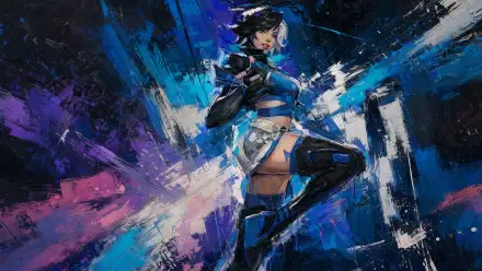 Marvel Rivals 4K Ultra HD PC desktop wallpaper and background: a blue-armored female hero striking a combat pose amid vibrant purple and blue abstract energy strokes.